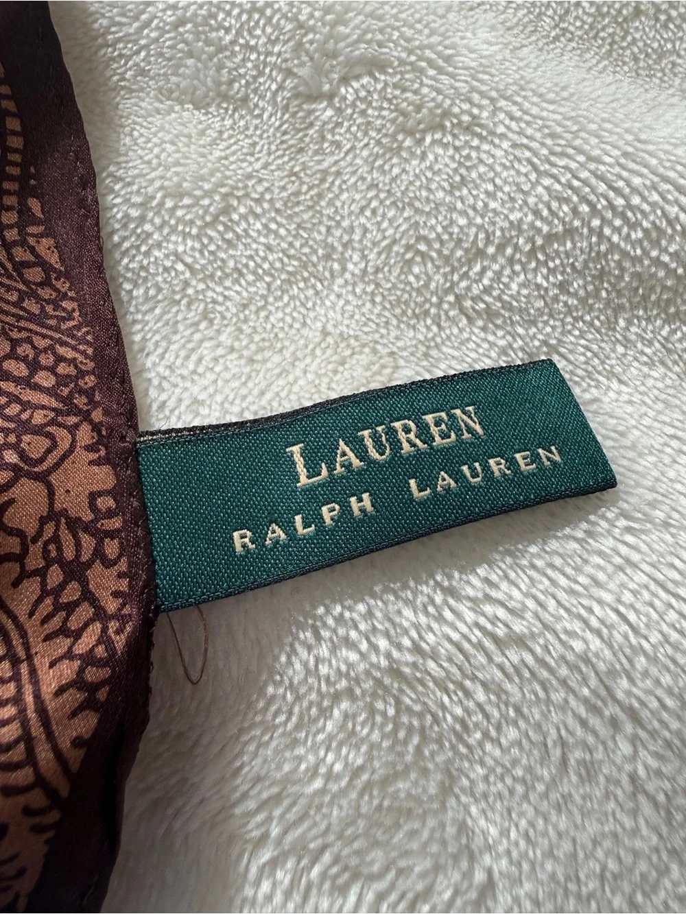 Lauren Ralph Lauren 100% Silk Scarf Brown Floral Paisley Print Vintage Style